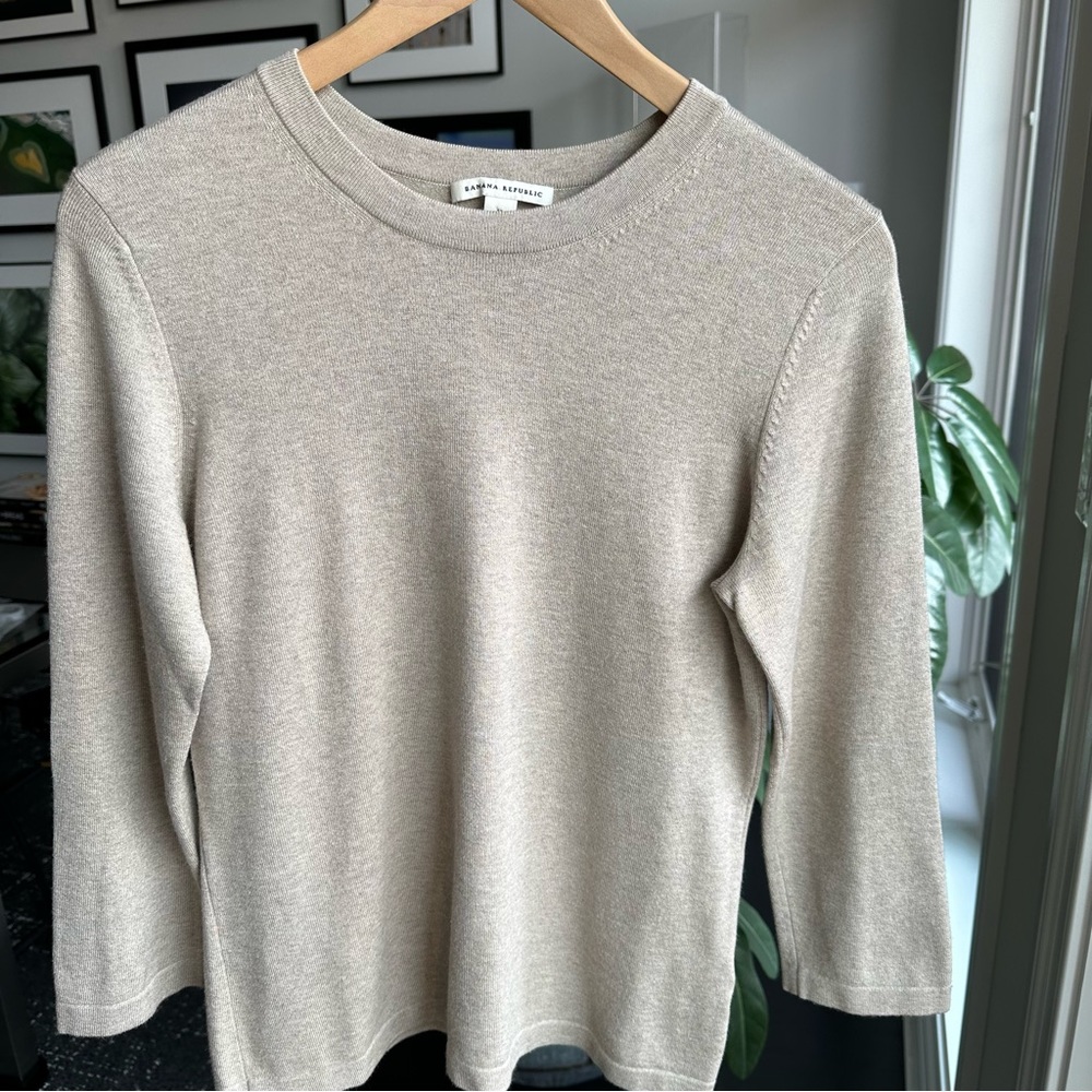 Banana Republic Tan Silk Blend Sweater (3/4 sleeve)
